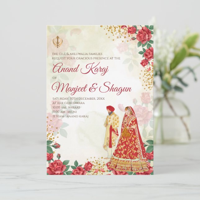 Anand Karaj invites & Sikh wedding invitations (Standing Front)