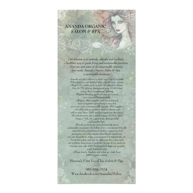 Ananda Organic Salon and Spa Rack Cards (Front)