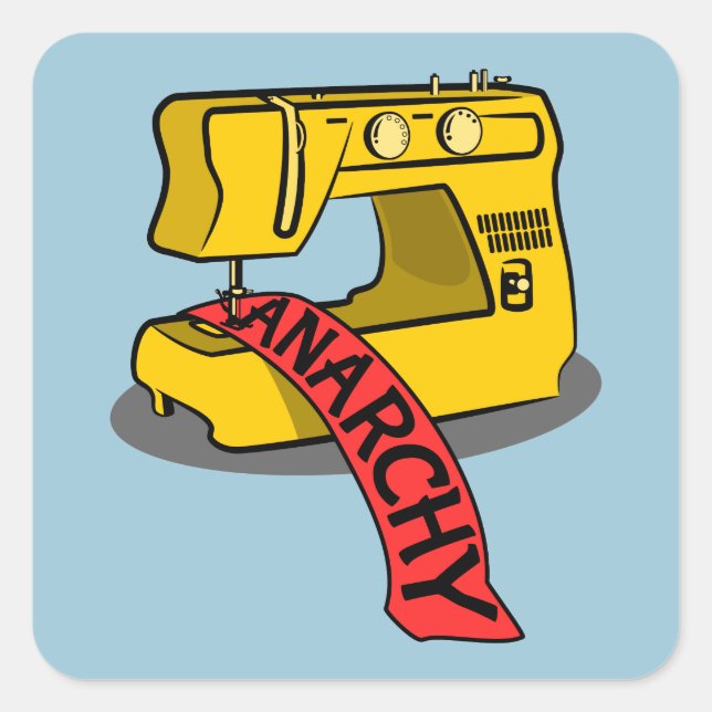 Anarchy Yellow Sewing Machine Square Sticker (Front)