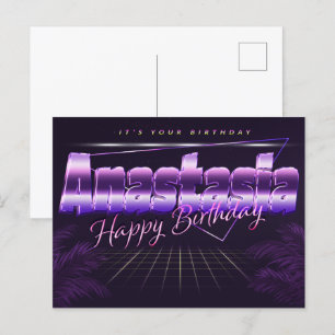 Anastasia Name Vorname lila Postkarte Geburtstag Postcard