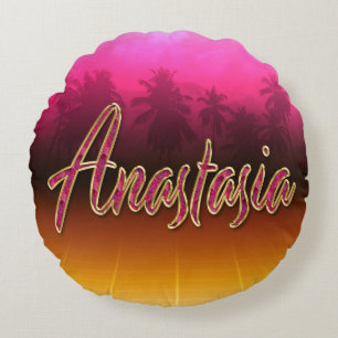 Anastasia Vorname Name golden pink Kissen Round Pillow
