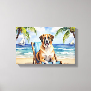 Anatolian Shepherd Beach Scene Canvas Print