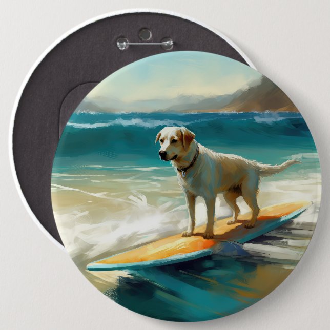 Anatolian Shepherd Beach Surfing Painting  6 Inch Round Button (Front & Back)