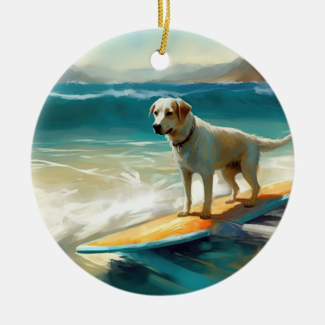 Anatolian Shepherd Beach Surfing Painting  Ceramic Ornament (Front)