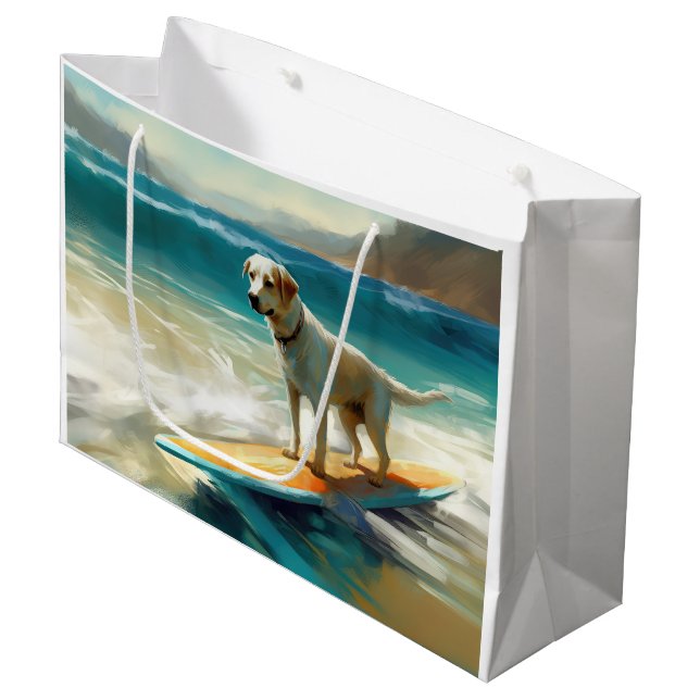 Anatolian Shepherd Beach Surfing Painting  Large Gift Bag (Front Angled)