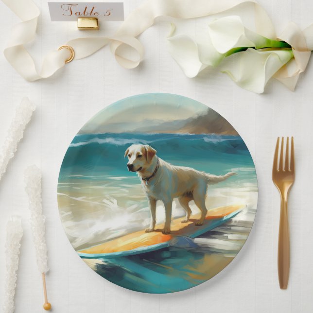 Anatolian Shepherd Beach Surfing Painting  Paper Plate (Wedding)