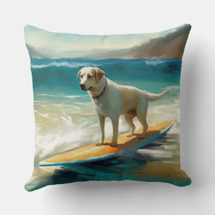 Anatolian Shepherd Beach Surfing Painting  Throw Pillow