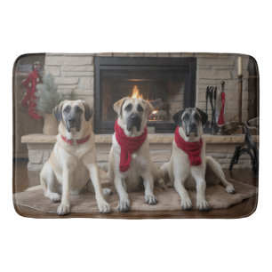 Anatolian Shepherd by the Fireplace Christmas Bath Mat
