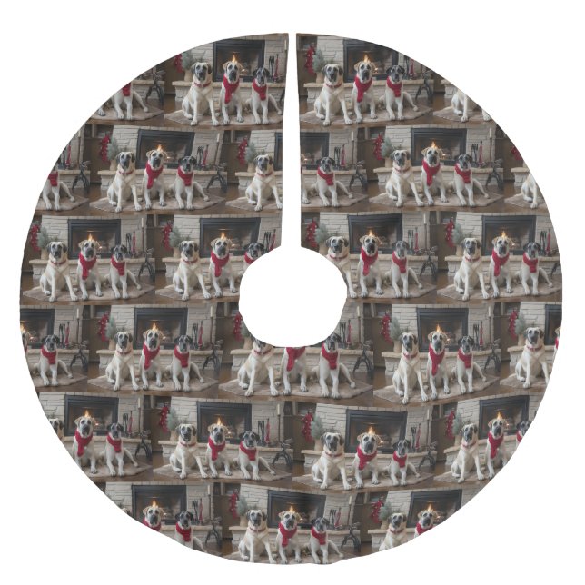 Anatolian Shepherd  by the Fireplace Christmas Brushed Polyester Tree Skirt (Front)