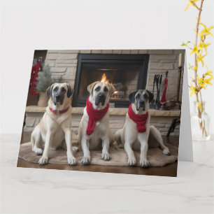 Anatolian Shepherd  by the Fireplace Christmas Card