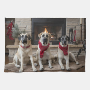 Anatolian Shepherd  by the Fireplace Christmas Kitchen Towel