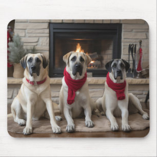Anatolian Shepherd  by the Fireplace Christmas Mouse Pad