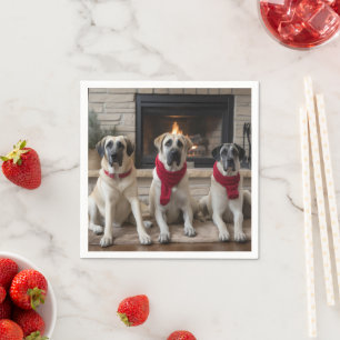 Anatolian Shepherd  by the Fireplace Christmas Napkin