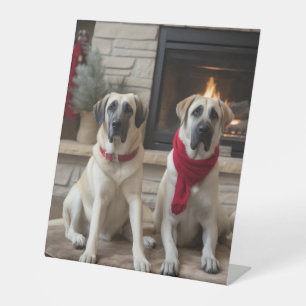 Anatolian Shepherd  by the Fireplace Christmas Pedestal Sign