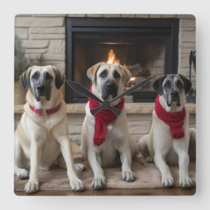 Anatolian Shepherd  by the Fireplace Christmas Square Wall Clock