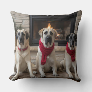 Anatolian Shepherd  by the Fireplace Christmas Throw Pillow