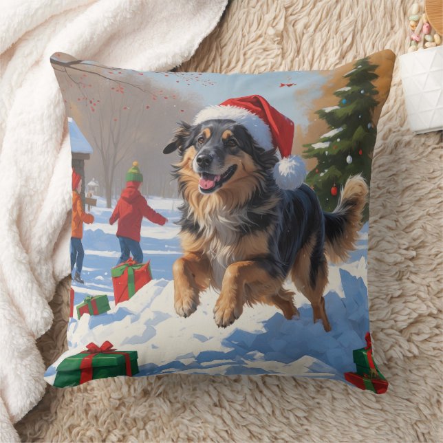 Anatolian Shepherd Christmas Festive Snow Throw Pillow (Blanket)