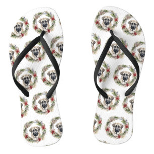 Anatolian Shepherd Christmas Wreath Festive Pup Flip Flops