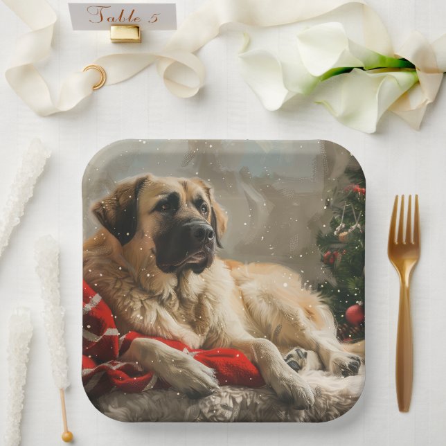 Anatolian Shepherd Dog Christmas Festive Paper Plate (Wedding)