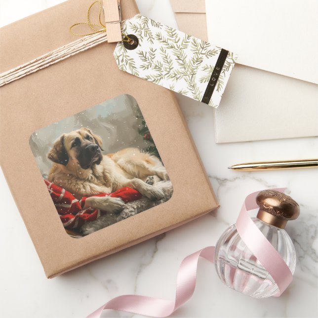 Anatolian Shepherd Dog Christmas Festive Square Sticker (Gifting)
