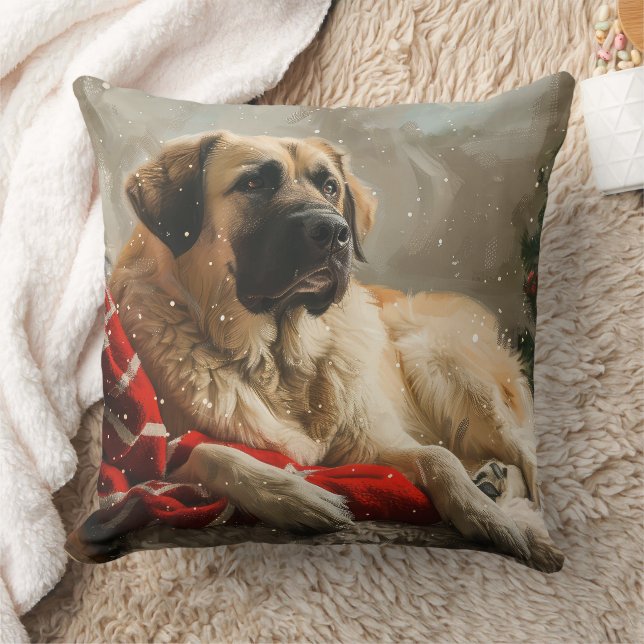 Anatolian Shepherd Dog Christmas Festive Throw Pillow (Blanket)