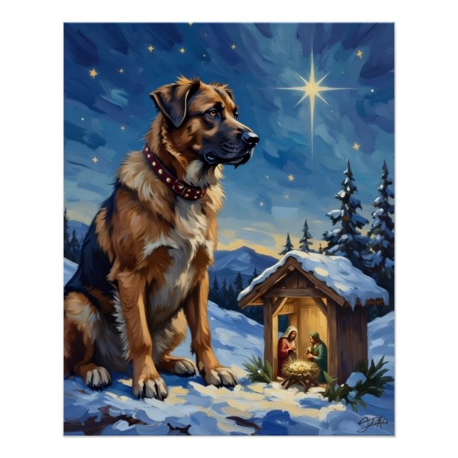 Anatolian Shepherd Dog Guarding Nativity Scene Poster (Front)