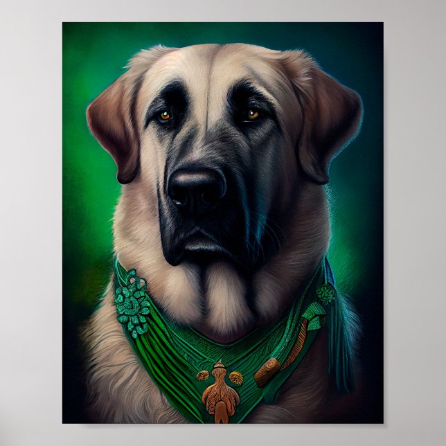 Anatolian Shepherd dog in St. Patrick's Day Dress Poster (Front)