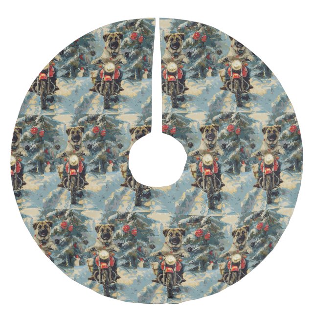 Anatolian Shepherd Dog Riding Motorcycle Christmas Brushed Polyester Tree Skirt (Front)