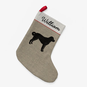 Anatolian Shepherd Dog Silhouette with Custom Text Small Christmas Stocking