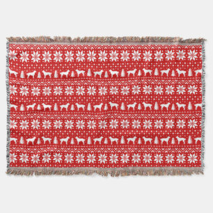 Anatolian Shepherd Dog Silhouettes Christmas Red Throw Blanket