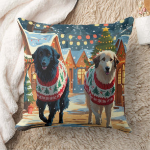 Anatolian Shepherd Dogs Christmas Snow Holiday Throw Pillow
