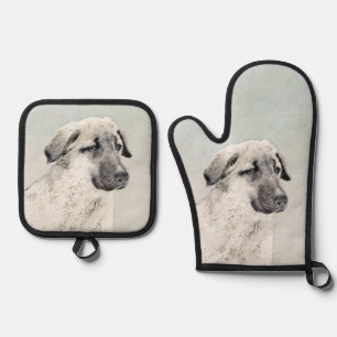 Anatolian Shepherd Fawn Painting Original Dog Art Oven Mitt & Pot Holder Set