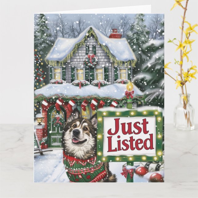 Anatolian Shepherd Festive Realtor Christmas Card (Yellow Flower)