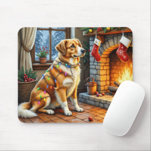 Anatolian Shepherd Fireplace with Christmas Lights Mouse Pad