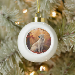 Anatolian Shepherd in Autumn Leaves Fall Inspire Ceramic Ball Christmas Ornament