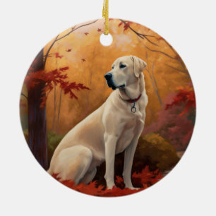 Anatolian Shepherd  in Autumn Leaves Fall Inspire Ceramic Ornament