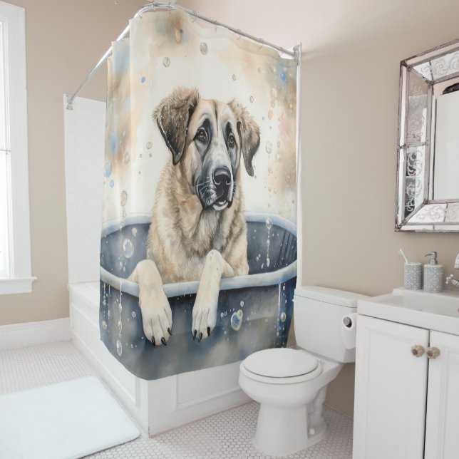 Anatolian Shepherd  In Bathtub Watercolor Dog Art  (In Situ)