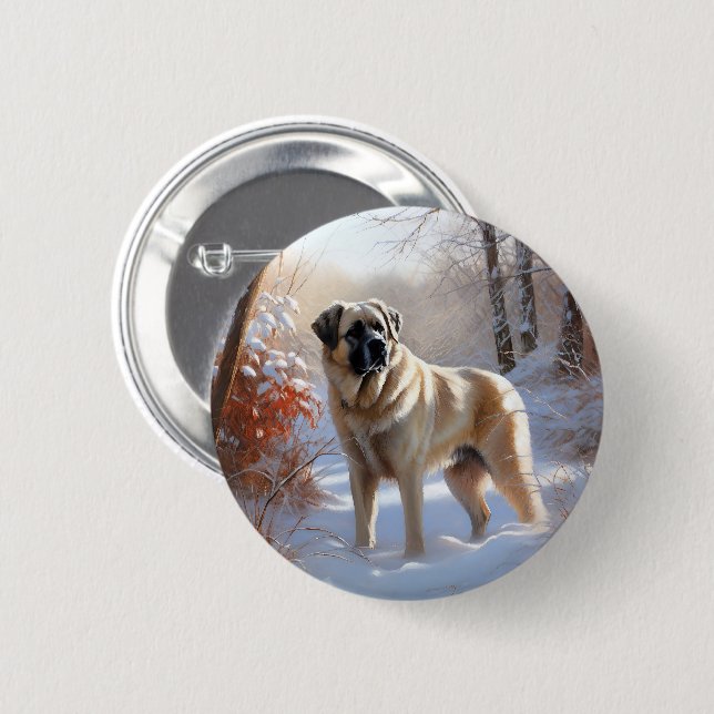 Anatolian Shepherd Let It Snow Christmas  2 Inch Round Button (Front & Back)