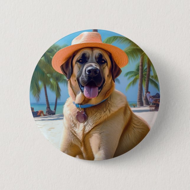 Anatolian Shepherd on Beach, dog lover summer gift 2 Inch Round Button (Front)