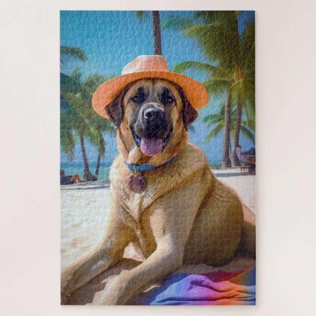 Anatolian Shepherd on Beach, dog lover summer gift Jigsaw Puzzle (Vertical)