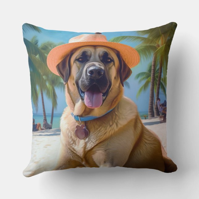 Anatolian Shepherd on Beach, dog lover summer gift Throw Pillow (Back)