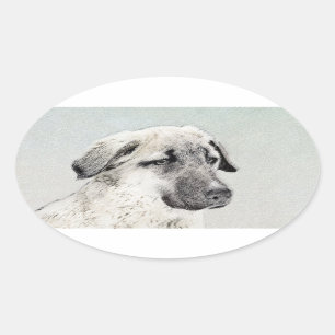 Anatolian Shepherd Painting - Original Dog Art Oval Sticker