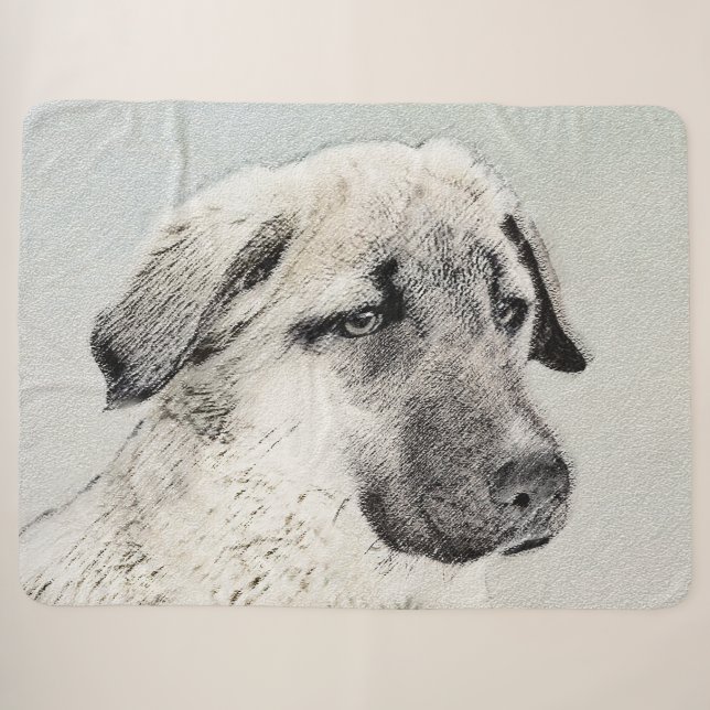 Anatolian Shepherd Painting - Original Dog Art Sherpa Blanket (Front (Horizontal))