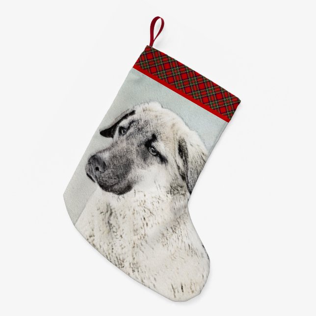 Anatolian Shepherd Painting - Original Dog Art Small Christmas Stocking (Front (Hanging))