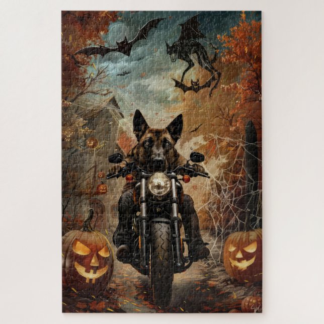Anatolian Shepherd Riding Motorcycle Halloween  Jigsaw Puzzle (Vertical)