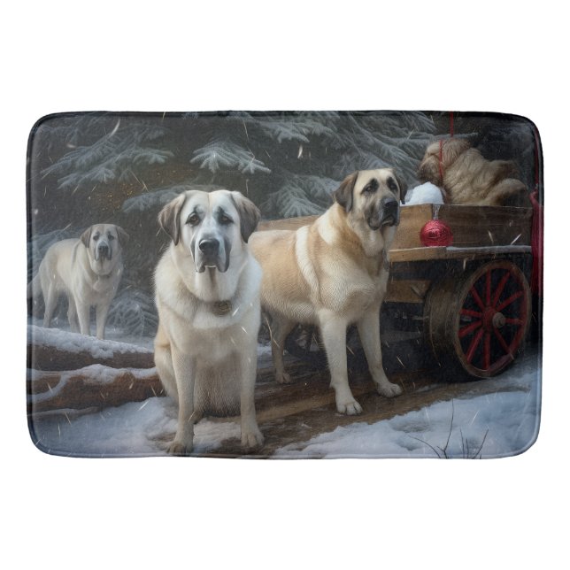 Anatolian Shepherd Snowy Sleigh Christmas Decor Bath Mat (Front)