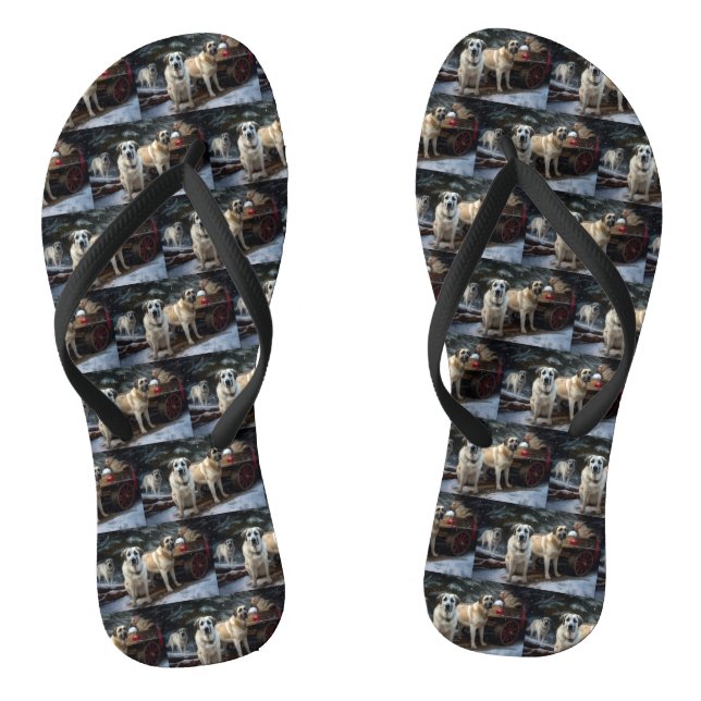 Anatolian Shepherd Snowy Sleigh Christmas Decor Flip Flops (Footbed)