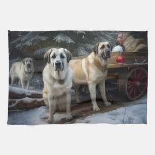 Anatolian Shepherd Snowy Sleigh Christmas Decor Kitchen Towel