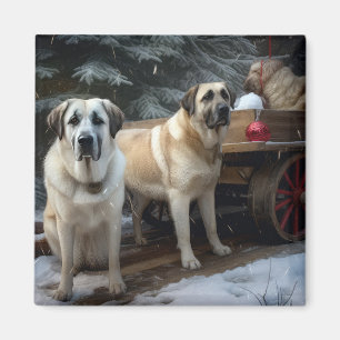 Anatolian Shepherd Snowy Sleigh Christmas Decor Magnet