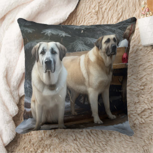 Anatolian Shepherd Snowy Sleigh Christmas Decor Throw Pillow